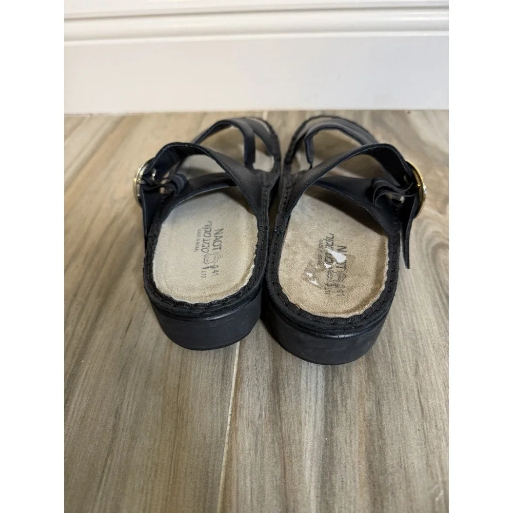 NAOT Leather Slide Sandals Frey Black Womens Size 10 Beach Travel Comfort